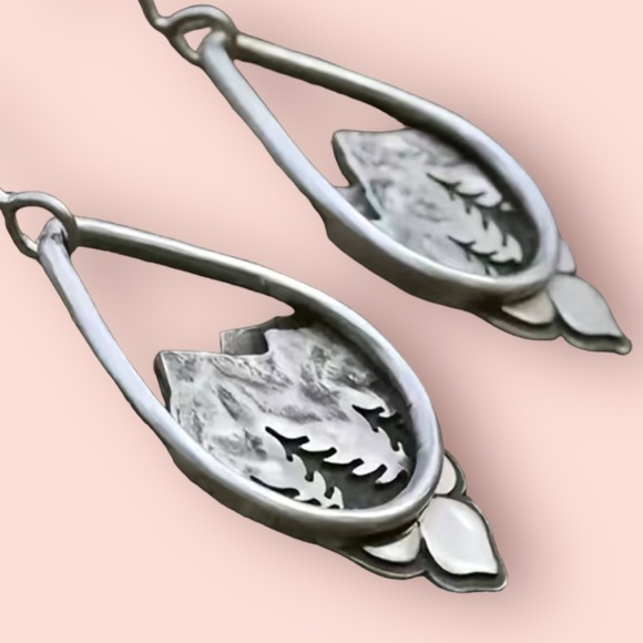 New Mountain Forest Drop Earrings with Vintage Look, Rocky Mountainside w Trees - Picture 2 of 3